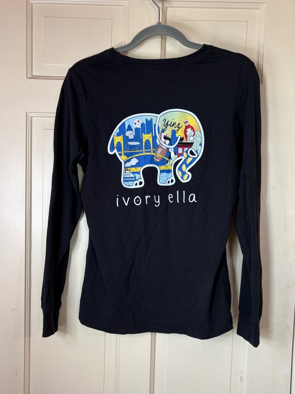 Ivory Ella Pittsburgh Pgh Black Long Sleeve Size S Organic Cotton Pocket Yinz